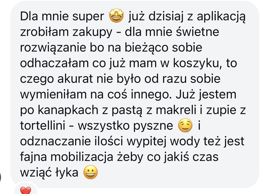 Prawdziwa wiadomość z opinią użytkowniczki aplikacji Jesz co chcesz 2 &mdash; 6 z 14