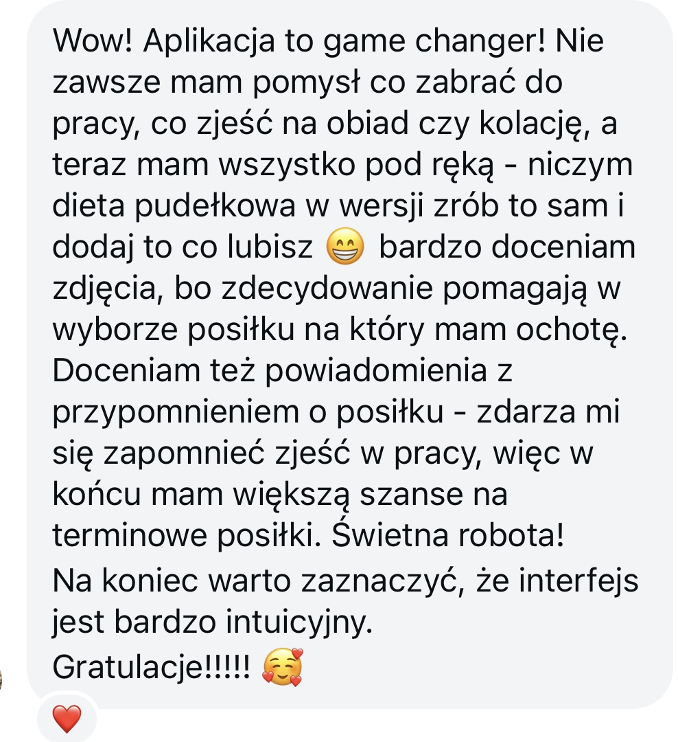 Prawdziwa wiadomość z opinią użytkowniczki aplikacji Jesz co chcesz 2 &mdash; 2 z 14