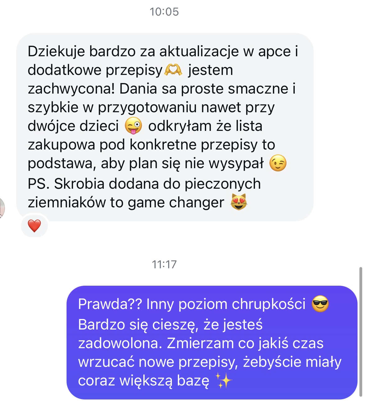 Prawdziwa wiadomość z opinią użytkowniczki aplikacji Jesz co chcesz 2 &mdash; 8 z 14