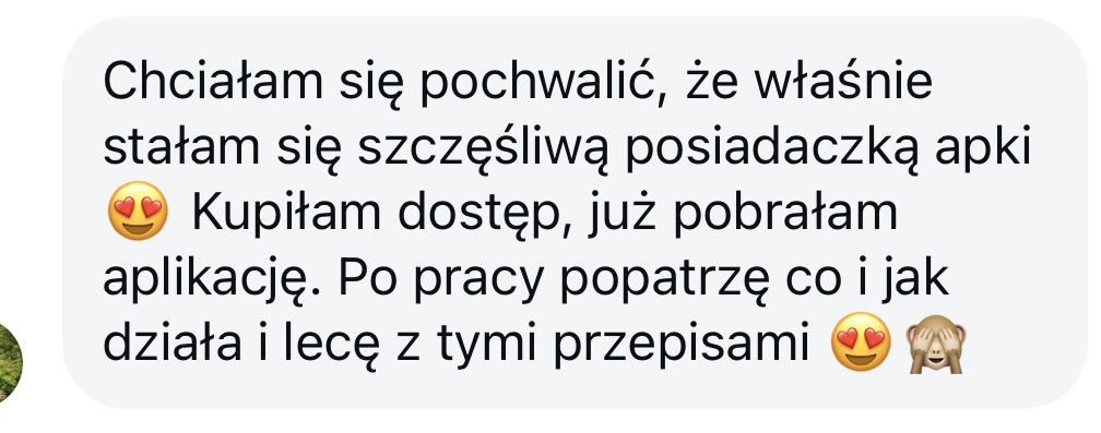 Prawdziwa wiadomość z opinią użytkowniczki aplikacji Jesz co chcesz 2 &mdash; 9 z 14