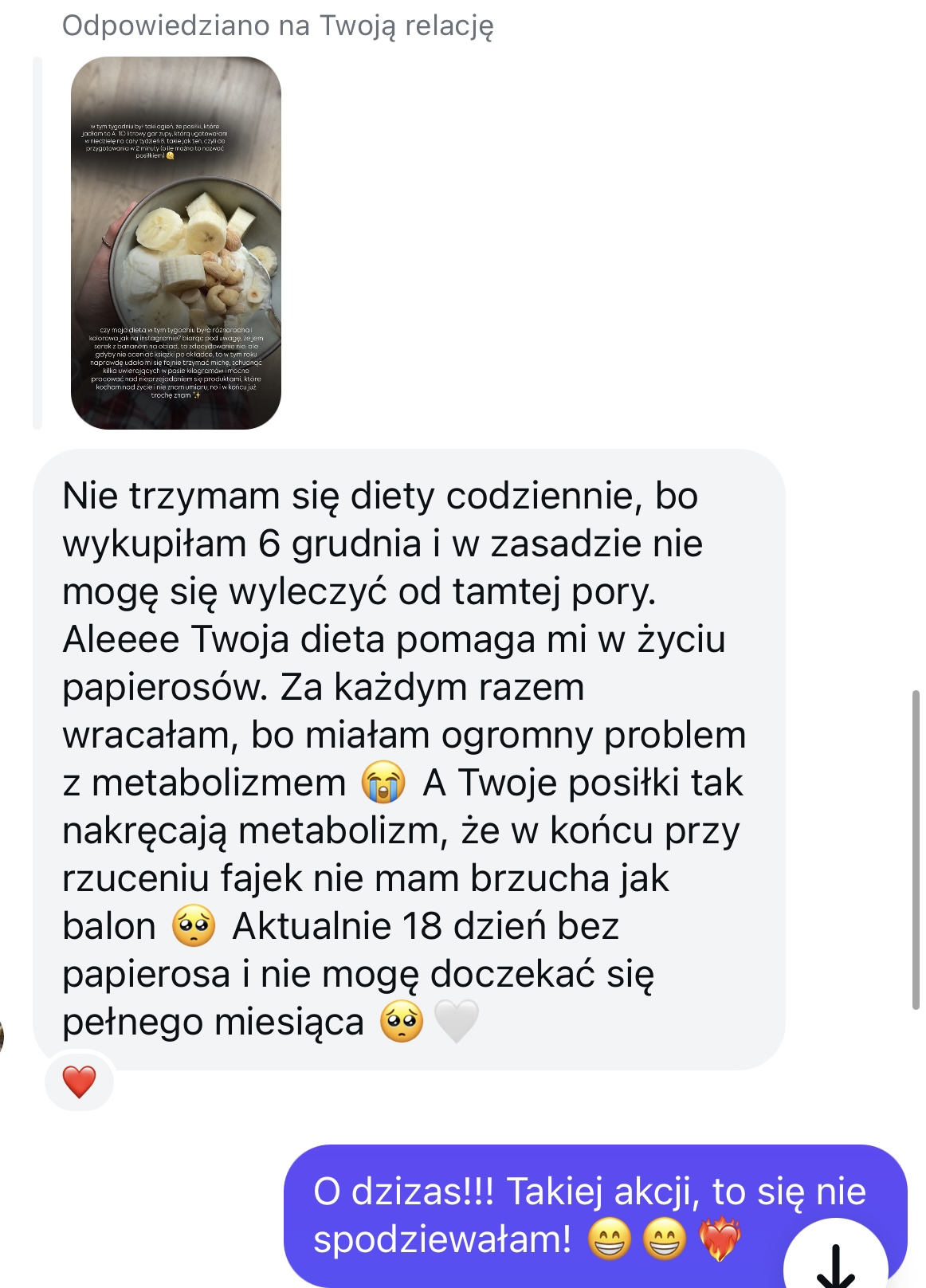 Prawdziwa wiadomość z opinią użytkowniczki aplikacji Jesz co chcesz 2 &mdash; 4 z 14