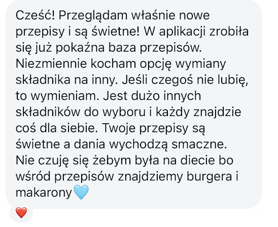 Prawdziwa wiadomość z opinią użytkowniczki aplikacji Jesz co chcesz 2 &mdash; 7 z 14