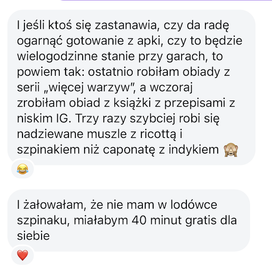 Prawdziwa wiadomość z opinią użytkowniczki aplikacji Jesz co chcesz 2 &mdash; 10 z 14