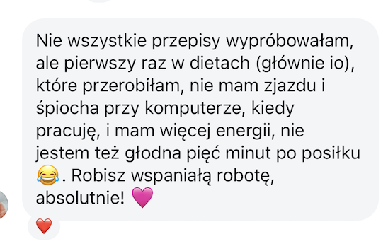 Prawdziwa wiadomość z opinią użytkowniczki aplikacji Jesz co chcesz 2 &mdash; 11 z 14