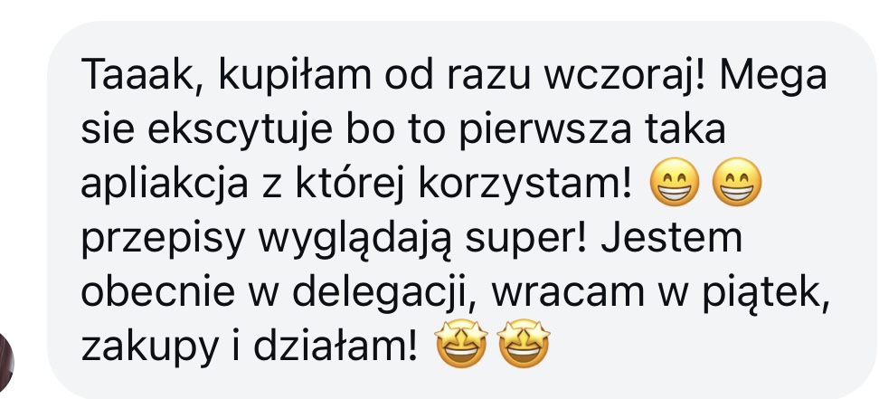 Prawdziwa wiadomość z opinią użytkowniczki aplikacji Jesz co chcesz 2 &mdash; 13 z 14