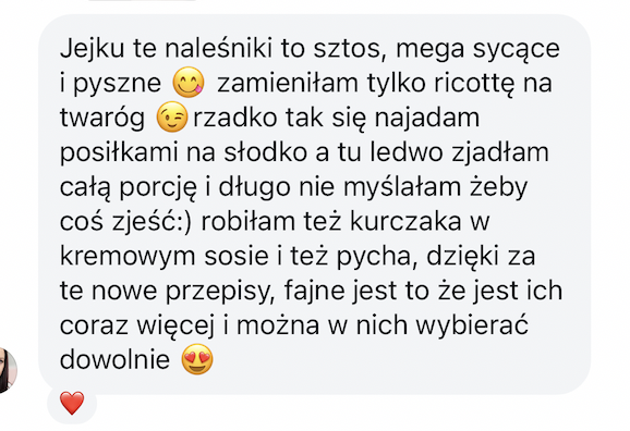 Prawdziwa wiadomość z opinią użytkowniczki aplikacji Jesz co chcesz 2 &mdash; 14 z 14